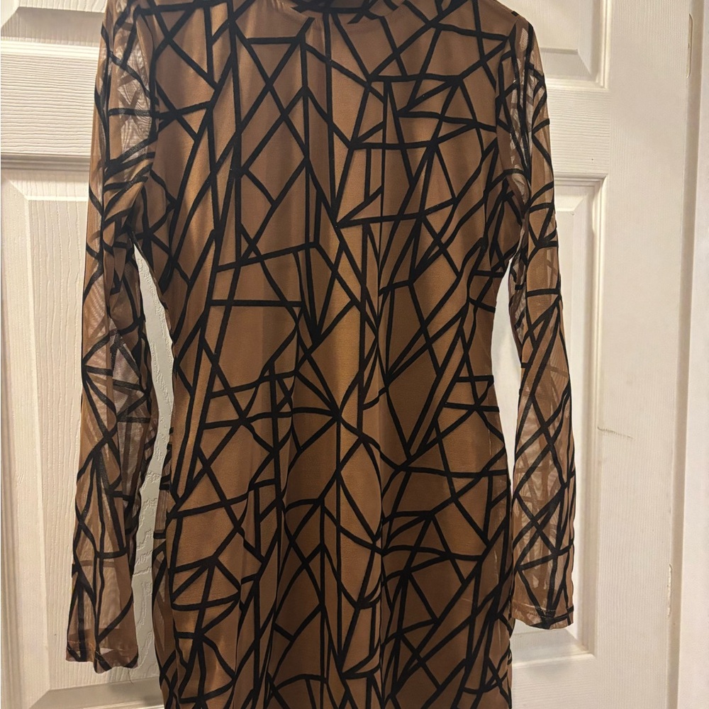 Geometric Patterned Brown and Black Dress
